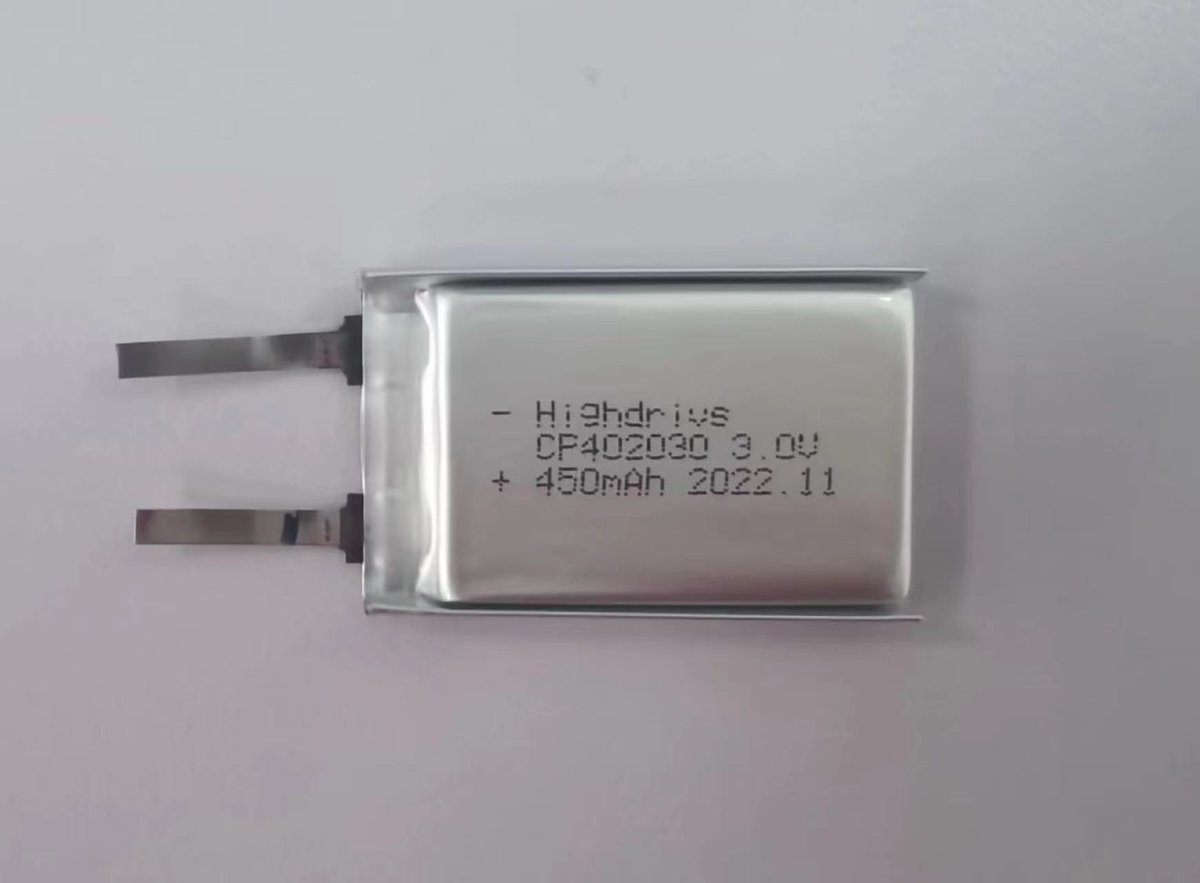 MichaelLiao20's tweet photo. Hey all Twitter Friends, Glad to share our newest #LiMnO2 battery for you. #CP402030 3V 450mAh Lithium primary battery, #Highdrive always launched new products to meet customers projects, #projects #sensors, #IoT, #LoRaWAN #Sigfox #nbiot https://t.co/p9G6Ierv3W