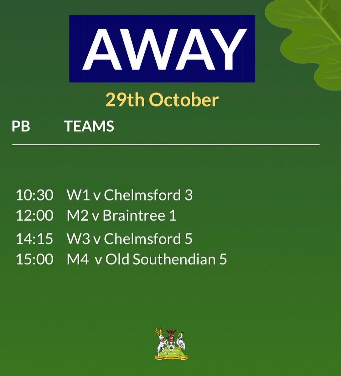 WalthamForestHC's tweet photo. Fixtures, fixtures, fixtures! With 3 matches at the Academy this weekend & our M1’s at @LeeValleyHTC, there’s plenty of chances to watch your home teams in action this weekend 🏑 #WFHC #GreenArmy #HockeyTwitter https://t.co/Db4G7oImeV