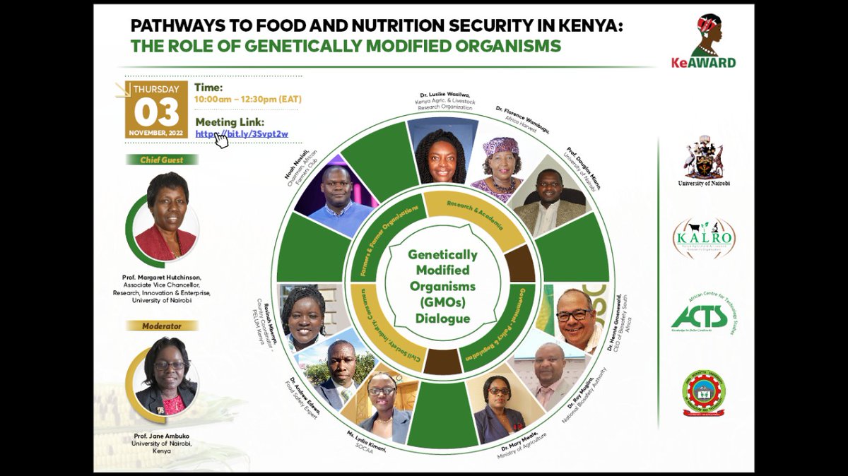 Prof. Jane Ambuko (@ambuko) on Twitter photo How can genetically modified organisms (GMOs) contribute to efforts to address food & nutrition security in sustainable food systems? Join the dialogue
bit.ly/3Svpt2w <a href="/Ke_AWARD/">AWARD KE-CHAPTER</a> <a href="/AWARDFellowship/">AWARD Fellowships</a> <a href="/estherkanduma/">Esther Kanduma</a> <a href="/uonbi/">University of Nairobi</a> <a href="/uonagriculture/">Faculty of Agriculture</a> <a href="/kalromkulima/">KALRO</a> <a href="/njoki_thuo/">Njoki Thuo -Mwakughu</a> <a href="/ZeynWandati/">Zeynab Wandati</a> How can genetically modified organisms (GMOs) contribute to efforts to address food & nutrition security in sustainable food systems? Join the dialogue
bit.ly/3Svpt2w <a href="/Ke_AWARD/">AWARD KE-CHAPTER</a> <a href="/AWARDFellowship/">AWARD Fellowships</a> <a href="/estherkanduma/">Esther Kanduma</a> <a href="/uonbi/">University of Nairobi</a> <a href="/uonagriculture/">Faculty of Agriculture</a> <a href="/kalromkulima/">KALRO</a> <a href="/njoki_thuo/">Njoki Thuo -Mwakughu</a> <a href="/ZeynWandati/">Zeynab Wandati</a>