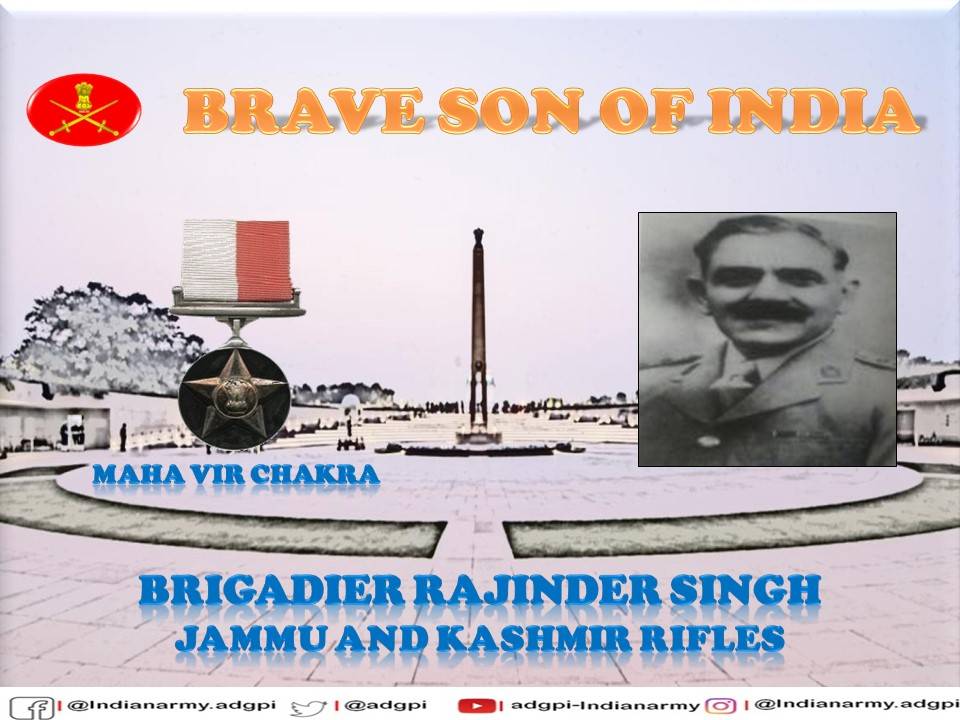 26 October 1947 #JammuAndKashmir Brigadier Rajinder Singh personally led his troops to blunt the advance of Pakistan invaders near #Uri. Displayed indomitable courage, valour and exemplary leadership. Posthumously awarded #MahaVirChakra. gallantryawards.gov.in/awardee/1117
