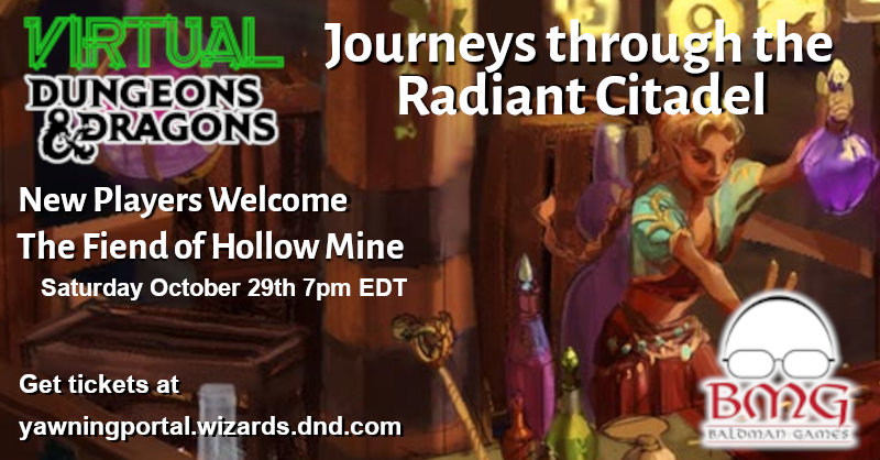 georgesanders_'s tweet photo. Hear me out. I was in the Court of Whispers. There's a small community, it needs help with a wave of strange ailments and fiendish attacks. Perfect job! We can handle it, right?
Fri Oct 28th 7pm EDT, $15 per person
Join my table! #radiantcitadel #baldmangames #virtualdnd #dnd