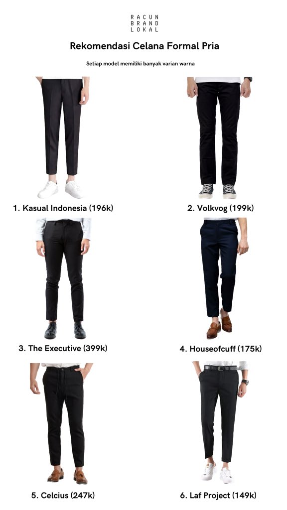 RacunBrandLokal's tweet photo. Rekomendasi Celana Formal Brand Lokal Pria

Sebuah utas~ https://t.co/mSisOkpHx0