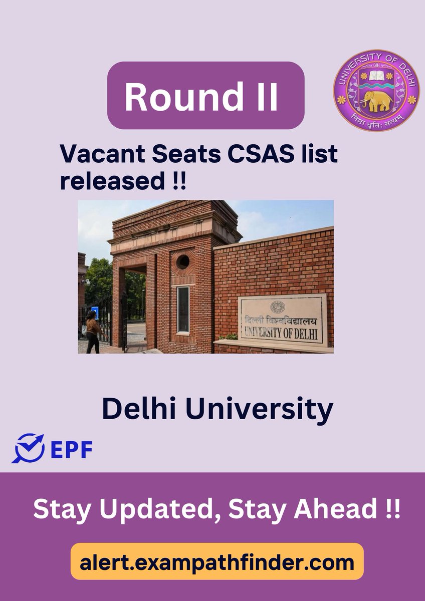 ExamPathFinder's tweet photo. #DU Vacant Seats Common Seat Allocation System Round II List Released !!

Check round 2 list: 👉🔗 https://t.co/VqGKrs4En9  🔗

#alertexampathfinder
#delhiuniversity #Delhi #CUETUG2022 #cuet #cuet2022 #DUAdmissions2022 #duadmission2022 https://t.co/ZLysmSGKr4