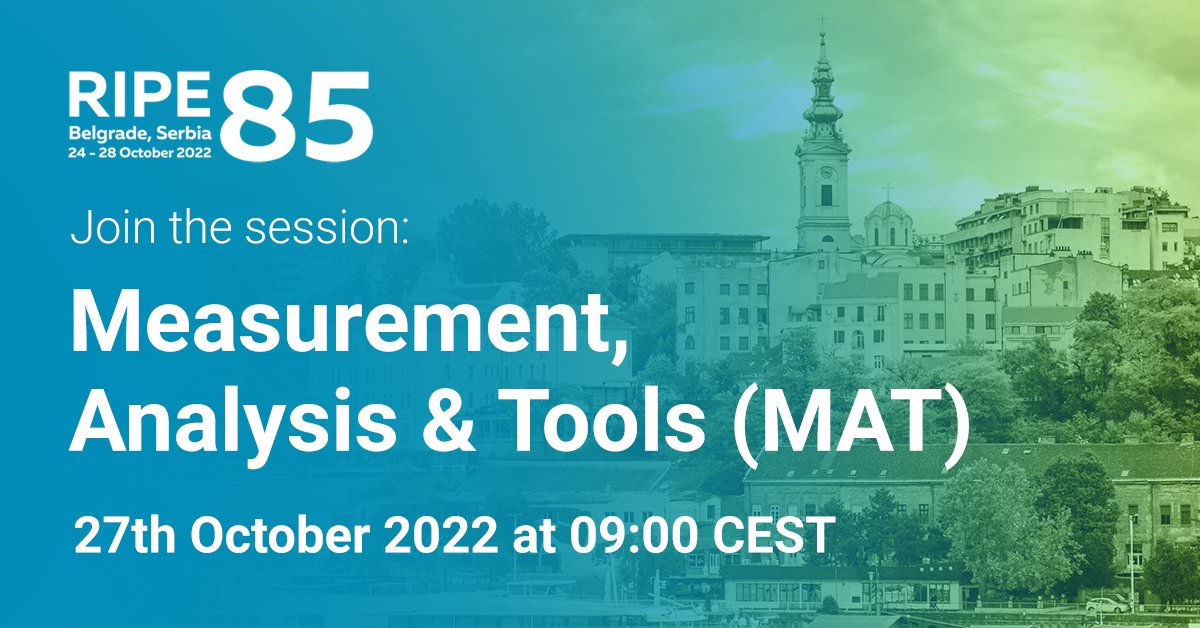 Join the MAT wg tomorrow (Thursday 27 October) from 9:00 to 10:30 CEST in the side room #RIPE85. We have an agenda full of extremely interesting presentations: ripe85.ripe.net/programme/meet…
