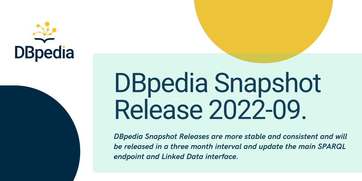 🚨 📢 Set your alarm! We will publish the #DBpediaSnapshotRelease 2022-09 soon. dbpedia.org/resources/snap… Stay tuned! #DBpedia #datamatters #release #linkedata #OpenData