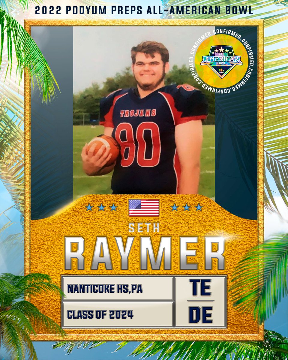 🚨 𝗖𝗢𝗡𝗙𝗜𝗥𝗠𝗘𝗗 🚨
Tight End @Sethraymer from <a href="/GNAAthletics/">Nanticoke Athletics</a> (PA) has accepted his invite to the <a href="/PodyumPreps/">Podyum Preps</a> All-American Bowl!! See you in Miami!!
bit.ly/PrepsAllAmeric…

#EarnYourLevel  #PPAllAmerican #Miami  #PodyumPreps #HSFootball #GetRecruited #BEPREPARED