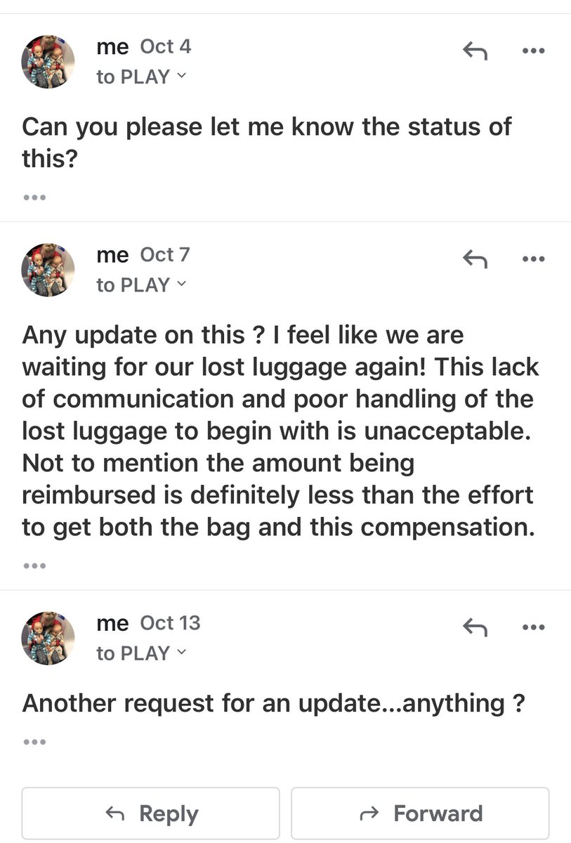 aseidas's tweet photo. @PLAYairlines I’ve been waiting for over 2 months for lost luggage replacement compensation. All my emails ignored for weeks. The only way to get a response from companies these days is to drag them on twitter..what a shame. https://t.co/daJGsPQZqd