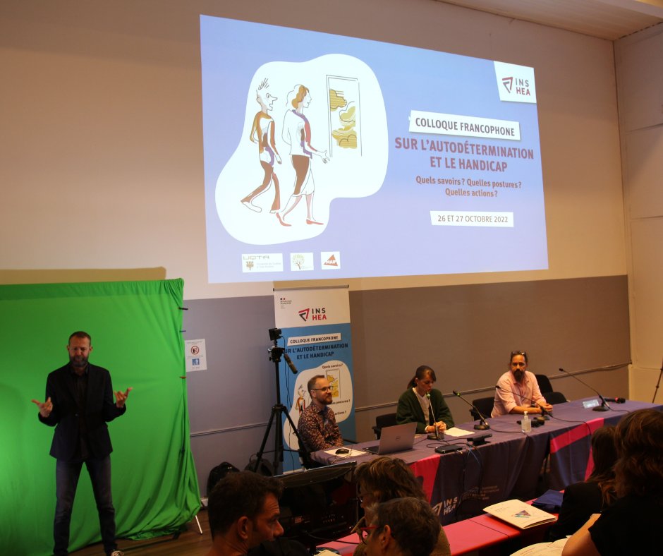 ins_ei_'s tweet photo. 👐 Ouverture du colloque Autodétermination et handicap par Murielle Mauguin (directrice des études de l'INSHEA), Marc Blin (Maître de conférences associé INSHEA) et conférence de Martin Caouette de l’université du Québec à Trois-Rivières. #INSHEA #autodeterminationethandicap https://t.co/9wTTSomtBA