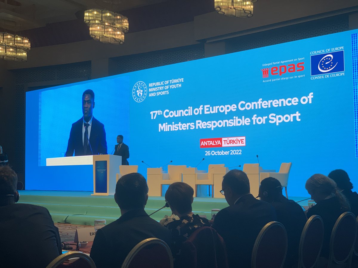 PeaceBalProject's tweet photo. Clarence SEEDORF, Football Icon and #UEFA Foundation for Children Board Member @UEFA_Foundation 17th Council of Europe Conference of Ministers Responsible for Sport Antalya, Türkiye, 26 Oct. 2022. @coe @sport_coe
#CoE4Sport #Epas #PeaceBallProject https://t.co/RQgpaL4Ymh