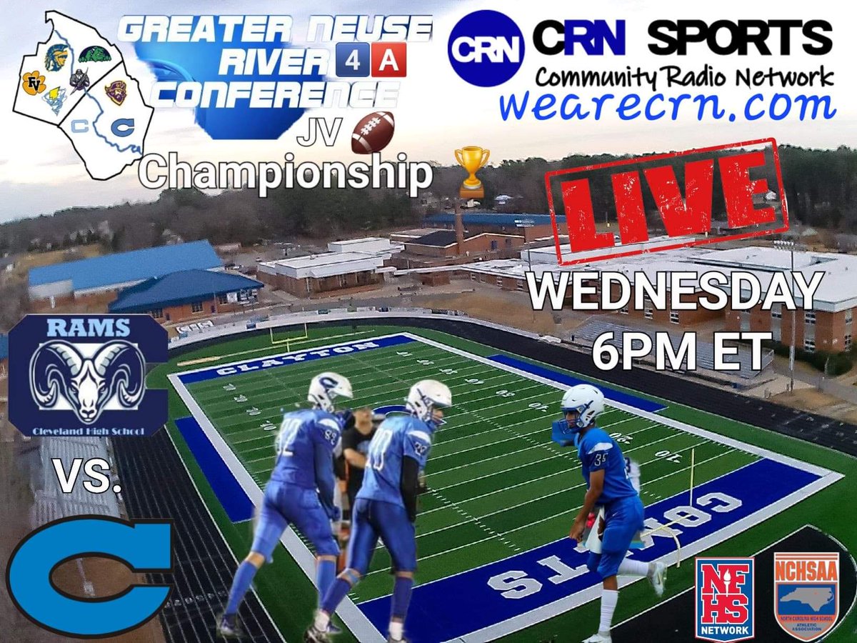 TONIGHT @cvhsftbl vs. @ClaytonCometsFB for the @NCHSAA @GNRCSports JV Conference Championship 🏆 📡🎧🎙 LISTEN LIVE 6PM ET on @CRNSports in the area on WCRN 87.9 FM & always anywhere at wearecrn.com‼️☄️🏈 #WeAreCRN #cometsALLin #NCHSAA