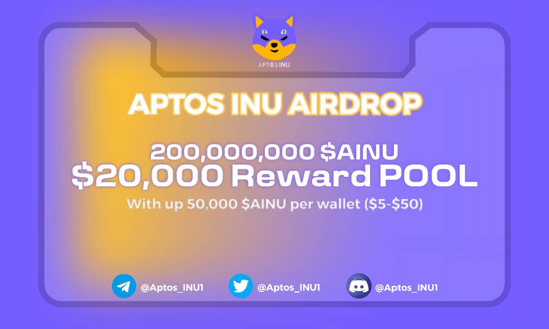 $20,000 ($20k) in $APTOSINU to our early supporters. FCFS

Wallet submission will open in our official discord server at 12:00 UTC

Follow: <a href="/Aptos_INU1/">APTOS INU</a> 
Join Discord: discord.gg/zhPxetV2fY
Join Telegram: t.me/Aptos_INU1

#Aptos #Airdrop #AptosEcosytem #Giveaway