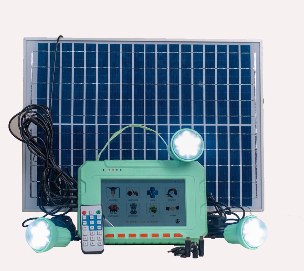 MamaLaylaSolar's tweet photo. A Solar powered multifunctional system with a tablet ,3 solar bulbs and a Mobile phone charger, to be used by homes and villages in rural areas. The gadget does not require WIFI because all content is pre-loaded and also does not require electricity as it is solar powered. https://t.co/SFMbPjFAnw