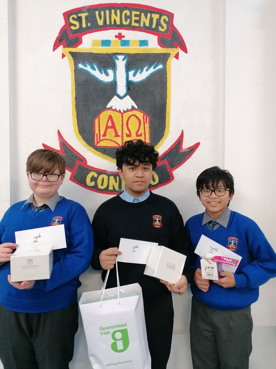 Business_Dept's tweet photo. Comhghairdeas to winners of the @guaranteed_irl quiz. 1st place John, 2nd Ryan &amp; 3rd Jeofrey!  #GuaranteedIrish @StVincentsd11 https://t.co/rPgdir6adC