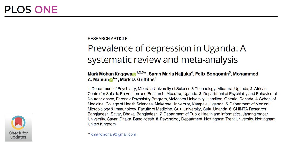 Mark Griffiths (@drmarkgriffiths) on Twitter photo Our latest meta-analysis and review paper in 'PloS One' looks at the prevalence of depression in Uganda. Free download at: bit.ly/3Nbo3ZZ <a href="/PsychologyNTU/">NTU Psychology</a> <a href="/NTUNews/">NTU Press Office</a> <a href="/ntu_research/">NTU Research</a> <a href="/NTUSocSciences/">NTU School of Social Sciences</a> Our latest meta-analysis and review paper in 'PloS One' looks at the prevalence of depression in Uganda. Free download at: bit.ly/3Nbo3ZZ <a href="/PsychologyNTU/">NTU Psychology</a> <a href="/NTUNews/">NTU Press Office</a> <a href="/ntu_research/">NTU Research</a> <a href="/NTUSocSciences/">NTU School of Social Sciences</a>