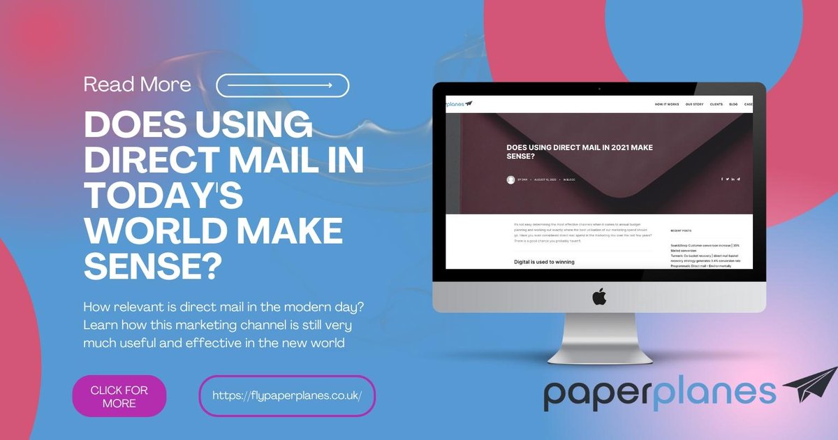 Have you thought about why direct mail marketing would still be relevant in today’s day and age?
It seems that with the advances in technology direct mail marketing would be considered obsolete. 

Read full blog here:
flypaperplanes.co.uk/direct-mail-in…

#Paperplanes #Directmailmarketing