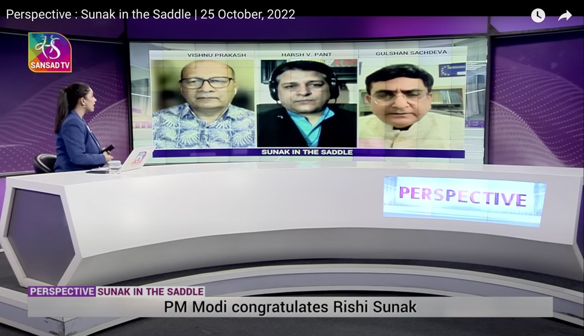 Perspective: Sunak in the Saddle @sansad_tv with @TeenaJha @AmbVPrakash Prof Harsh Pant #RishiSunak Link: youtube.com/watch?v=ix1l6H…