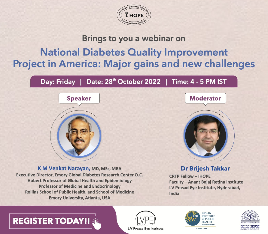 IHOPE (@teamihope2020) on Twitter photo Join us this Friday as EGDRC Co-director <a href="/kmvnarayan14/">K.M. Venkat Narayan</a>, MD discusses the gains and challenges of the National Diabetes Quality Improvement Project in America. Tune in on Oct 28 from 4-5 pm IST.
Register echo.zoom.us/j/85607407626?…
<a href="/IHOPENarayanan/">Raja Narayanan</a> <a href="/lvpei/">LVPEI</a> <a href="/egdrc/">Emory Global Diabetes Research Center</a> #diabetes #America Join us this Friday as EGDRC Co-director <a href="/kmvnarayan14/">K.M. Venkat Narayan</a>, MD discusses the gains and challenges of the National Diabetes Quality Improvement Project in America. Tune in on Oct 28 from 4-5 pm IST.
Register echo.zoom.us/j/85607407626?…
<a href="/IHOPENarayanan/">Raja Narayanan</a> <a href="/lvpei/">LVPEI</a> <a href="/egdrc/">Emory Global Diabetes Research Center</a> #diabetes #America