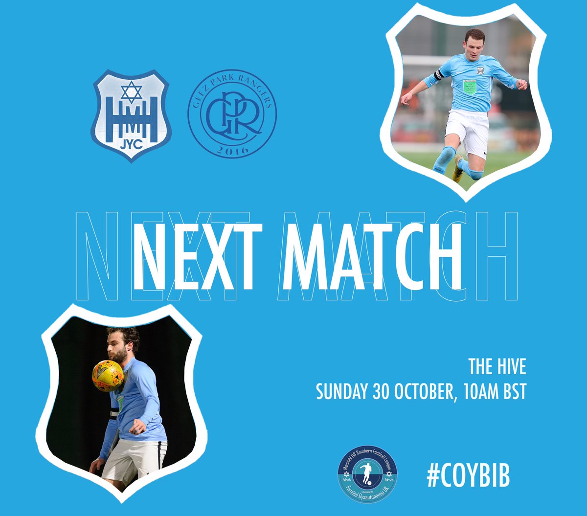 🏡| Next Up

We welcome <a href="/GeezParkRangers/">Geez Park Rangers F.C.</a> to The Hive on Sunday! #COYBIB👕💙