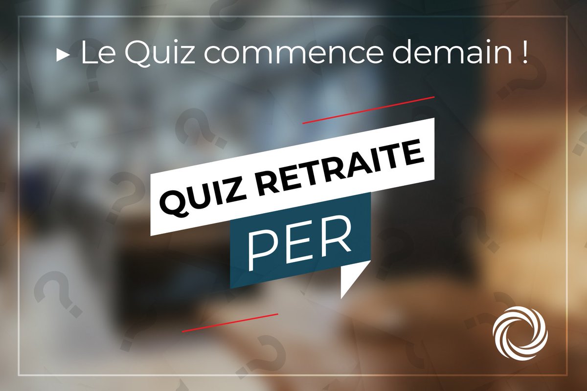 QUIZ | Teaser 🤓 Etes-vous à l’aise avec le #PER ?
❓ Notre Quiz sur la #retraite commence prochainement ! 👀Stay tuned !
💡 Le quiz sera diffusé en 3 parties composées chacune de 5 questions. Une occasion de tester vos connaissances et de devenir incollable sur ces thématiques !