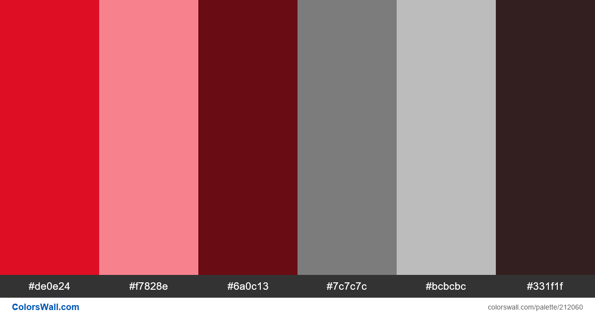 colorswall's tweet photo. Logotype logodesign monogram modern hex colors #de0e24, #f7828e, #6a0c13, #7c7c7c, #bcbcbc, #331f1f #colors #palette https://t.co/qcL0r8VqRD https://t.co/U6HwDiQGMH
