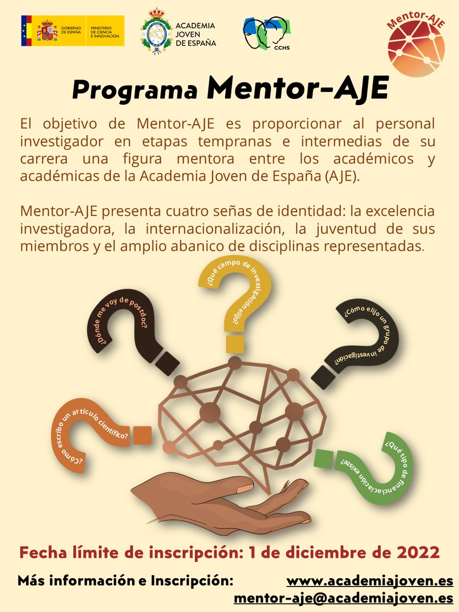 La @academia_joven lanza su programa de Mentor-AJE, si necesitas ayuda con el desarrollo de tu carrera investigadora, inscríbete: academiajoven.es/programas/ment…