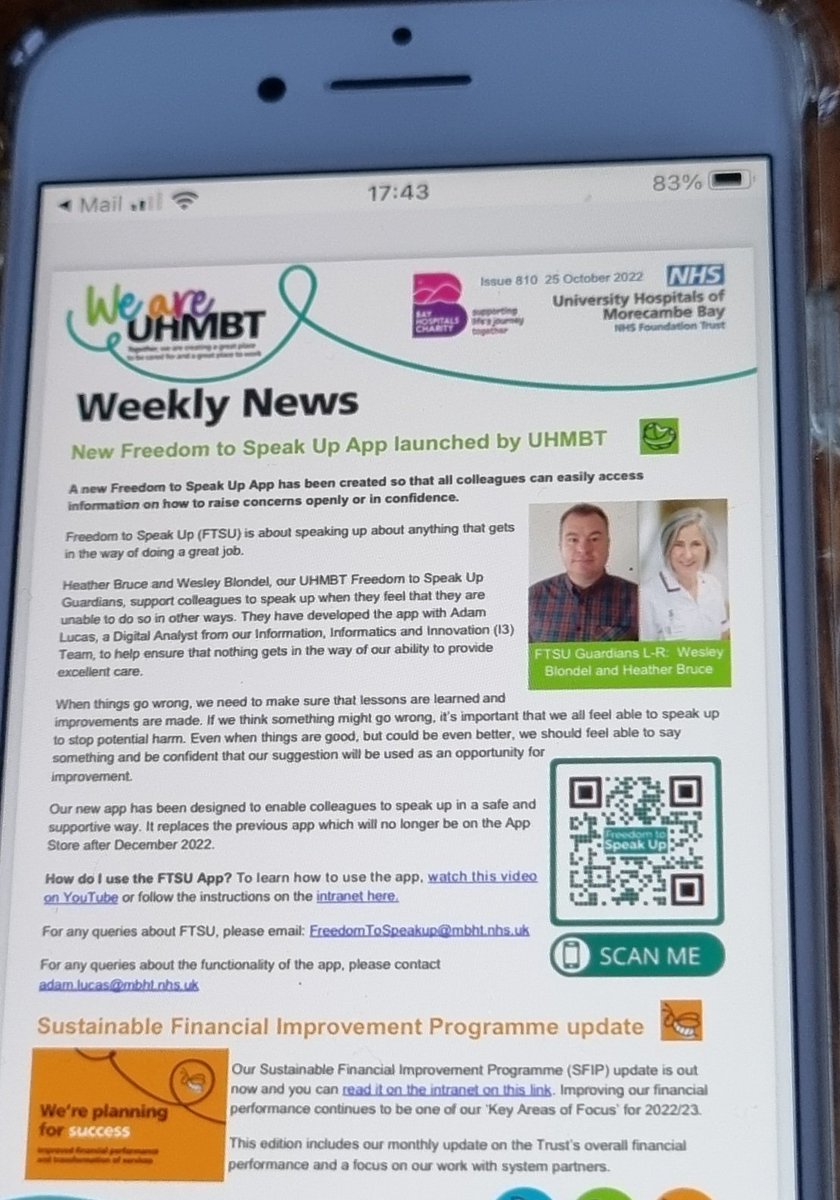 Really pleased to be able to launch our new App in #SpeakUpMonth so that all colleagues @UHMBT can download it to use from smartphone any time. Big thanks to Adam Lucas @I3_Info_UHMBT @I3Uhmb
for so much work. @NatGuardianFTSU #FTSU @aaroncumminsNHS FreedomToSpeakUp@mbht.nhs.uk