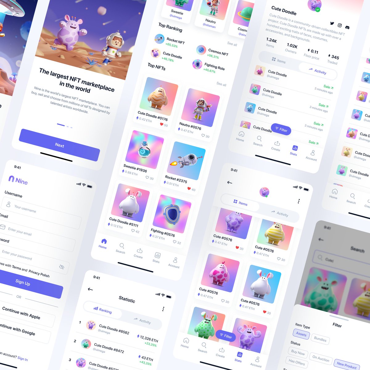 aine_vo's tweet photo. Nine is a high-quality NFT Marketplace App UI Kit with 90+ screens and is easy to use with a clean, neat, and modern design. Available Light &amp; Dark theme in Figma file.

Click on the link to buy this UI Kit: https://t.co/xxlyWrRxvq

#uikit #uimega #uidesign https://t.co/fMhTpkNAOX