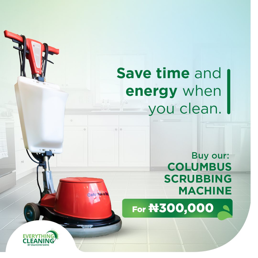 EcleaningNG's tweet photo. There is no such thing as a stubborn stain when you use a scrubbing machine.
You can quickly and easily remove tough stains, making your surfaces look like new again.
Get a reliable and efficient scrubbing machine today for just #300,000 Naira.
#EverythingCleaning #Cleaning https://t.co/V8tzIOg5ey
