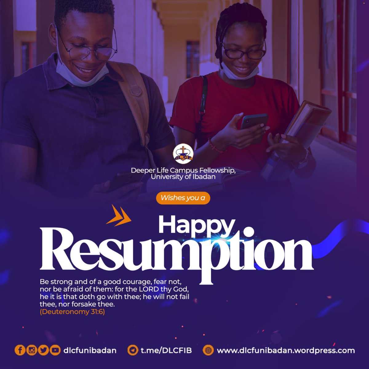 dlcfunibadan's tweet photo. 𝗗𝗲𝗮𝗿 𝗦𝗮𝗶𝗻𝘁𝗹𝘆 𝗦𝗰𝗵𝗼𝗹𝗮𝗿,

DLCF, UI gladly welcomes you back to school.😁

As you continue this semester, be strong and of good courage, fear not, nor be afraid of them: for the LORD thy God will go with you; he will not fail you, nor forsake you ~Deuteronomy 31:6. https://t.co/ekwXhU5Jc6