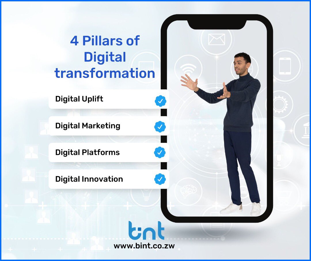 Binttech's tweet photo. Our digital transformation plan is based on 4 pillars: Digital Uplift, Digital Marketing, Digital Platforms &amp; Digital Innovation.
https://t.co/CG0ar9T8PK #DigitalTransformation #DigitalUplift #DigitalMarketing #DigitalPlatforms #DigitalInnovation https://t.co/akBM1L7WPe
