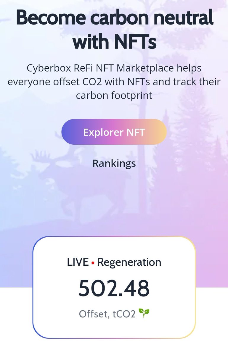 Another achievement reached with our #ReFi initiative 🌳

6 months in and more than 500 tons of CO2 offsetted using NFT in CyberBox 👏

All done by the users on <a href="/CeloOrg/">Celo</a> 💛💚

Cyberbox.art

#CeloOriginal
