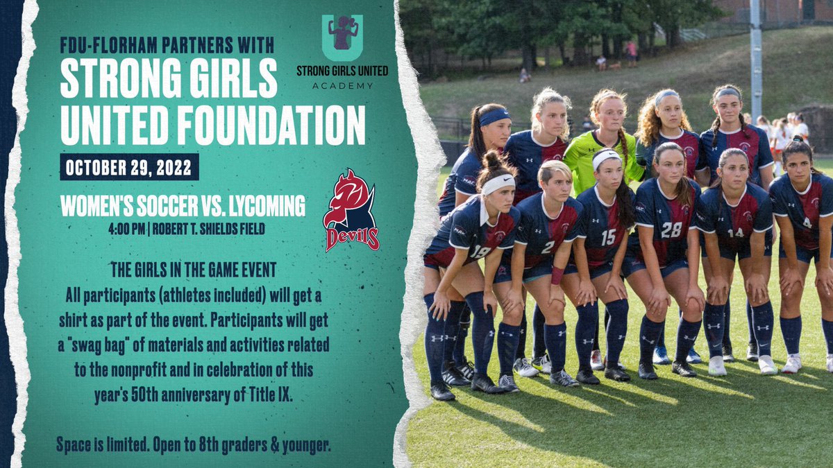 FDUWSOC's tweet photo. ᴄᴇʟᴇʙʀᴀᴛɪɴɢ ᴛʜᴇ 𝟻𝟶ᴛʜ ᴀɴɴɪᴠᴇʀsᴀʀʏ ᴏғ ᴛɪᴛʟᴇ ɪx!

Register for "The Girls in the Game Event" as we partner with Strong Girls United for our game vs. Lycoming on Saturday, October 29th!

More information on the event &amp; a link to register can be found in our bio! https://t.co/6E1JVCMDGP