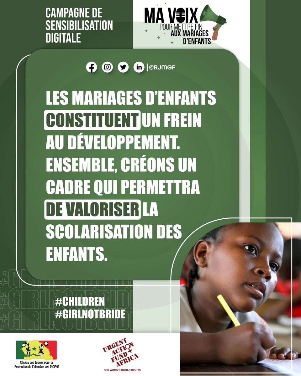 reseau_MGF_ME's tweet photo. Encourageons l'éducation pour mettre fin au mariages des enfants ce qui peut garantir un developpement durable. TOUS ensemble disons STOP aux mariages des enfants.
@UAFAfrica
@OIFrancophonie
@MFFG_SN
#parlonsen #ENDFGM #Youthendfgm #FillesPasEpouses #PowerToGirls https://t.co/SjRYHTqJJz