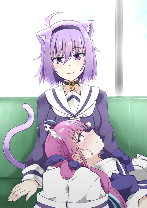 あくおか膝枕( ˘ω˘ )ドギマギ#絵かゆ #あくあーと #あくおか 