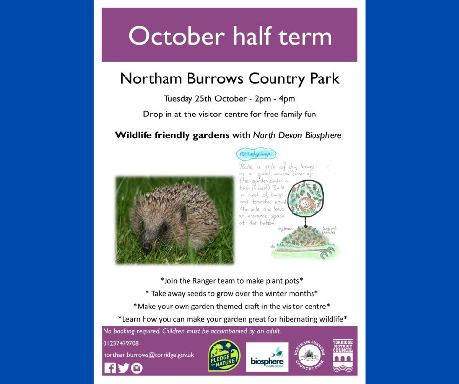 We are going to be <a href="/NorthamBurrows/">Northam Burrows Country Park</a> visitor centre tomorrow afternoon 2-4pm. If you are keen to learn more about wildlife friendly gardens, come along to this FREE event!