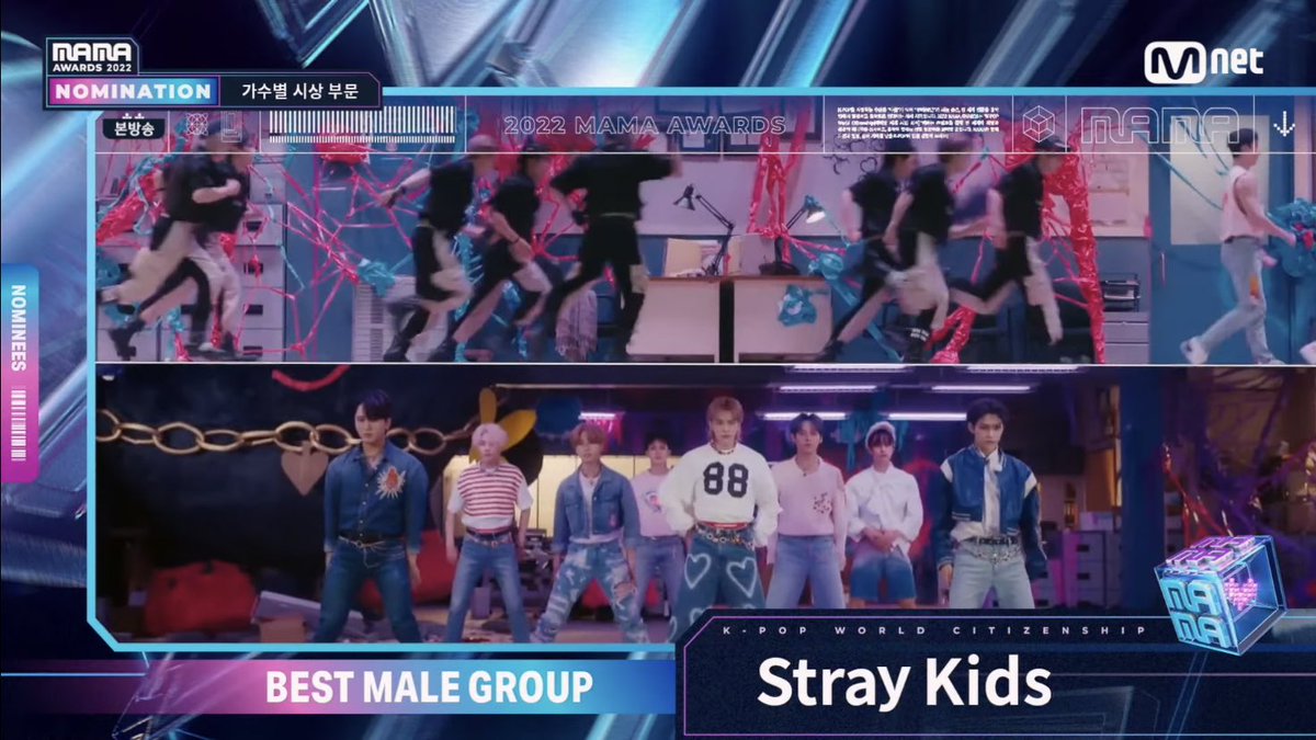 spearhyunnie's tweet photo. [2022 mama] #straykids is nominated for:

- worldwide fans choice top 10
- best male group 
- best dance performance male group https://t.co/IHJU3n6EAk