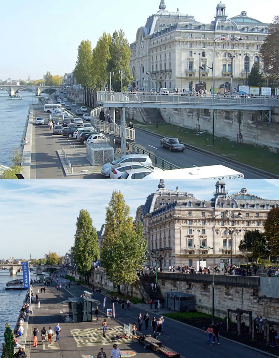EmmanuelSPV's tweet photo. Avant / Après la piétonisation de la rive gauche de la Seine à Paris https://t.co/zfPE8c9UYe