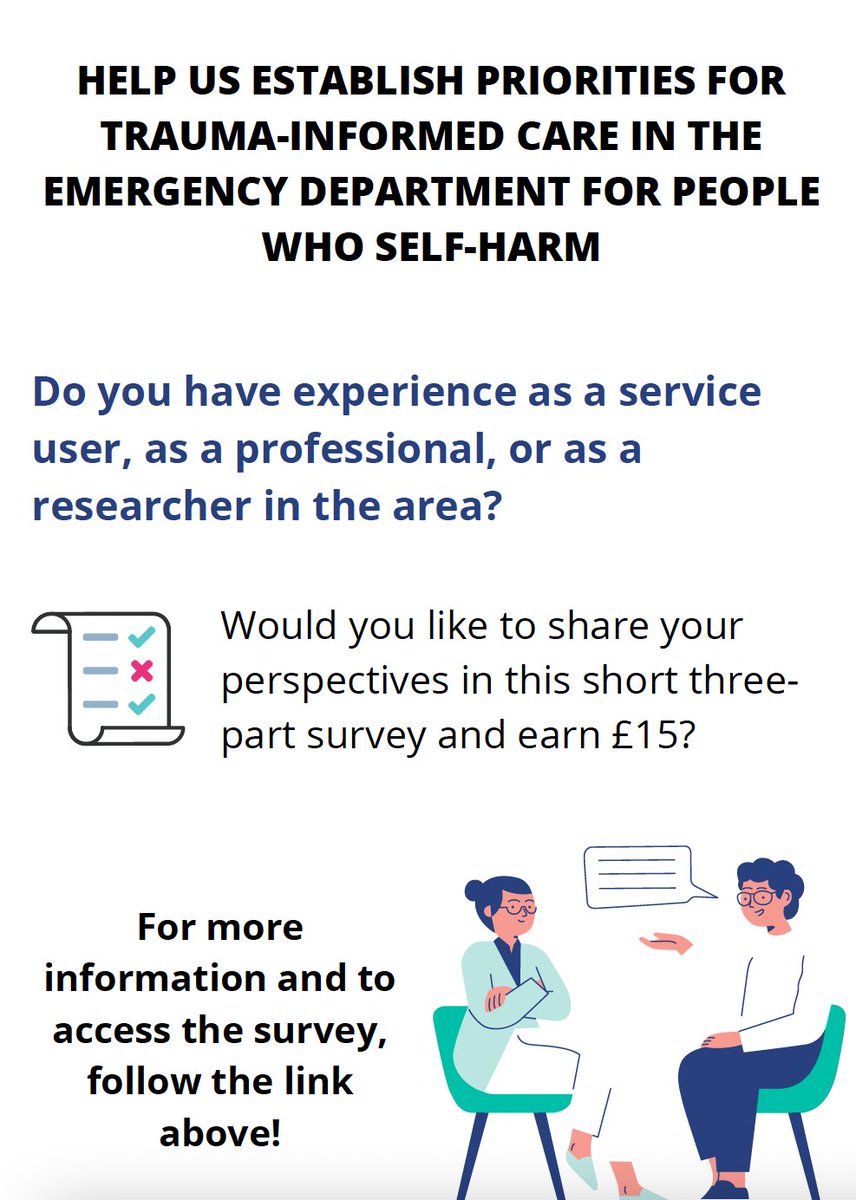 anetzarska's tweet photo. We are currently looking for participants to share their perspectives on trauma-informed care in the A&amp;E in this quick survey. Please contact aneta.zarska@city.ac.uk, or see this link for more information: https://t.co/nPUCKwYnxx
@RoseMcCabe2 @kbarnicot @care_informed https://t.co/OROjVARhA2