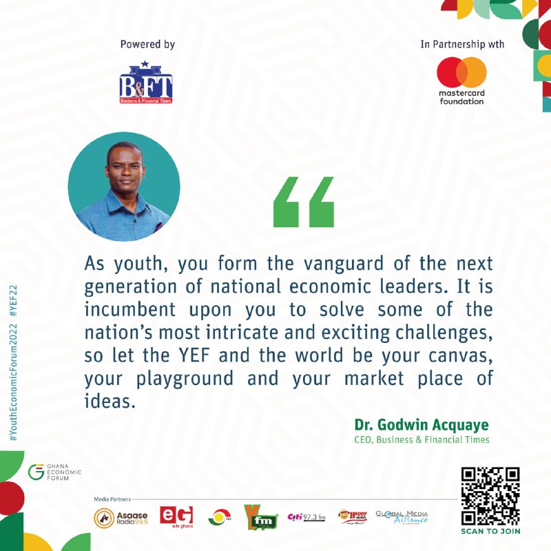 bftghana's tweet photo. Excerpts from the CEO of B&amp;FT's opening remarks.
#YEF22 #YouthEconomicForum22 https://t.co/wnRYmkIJ9S