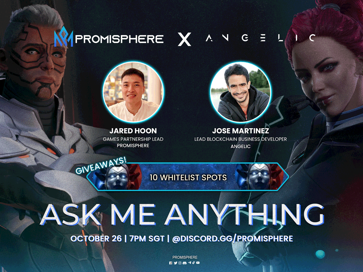Promisphere_io's tweet photo. 📣 Join us for an AMA with @AngelicTheGame on October 26 at 7PM SGT!

Speakers:
@jahoon1703 
@juanjomdr 

🌟10 questions from Twitter will have a chance to win Whitelist spots!

1️⃣Like,Retweet
2️⃣Tag 3 friends
3️⃣Post Question

See you on https://t.co/leeQ7jxknh! https://t.co/uD29sti1OX