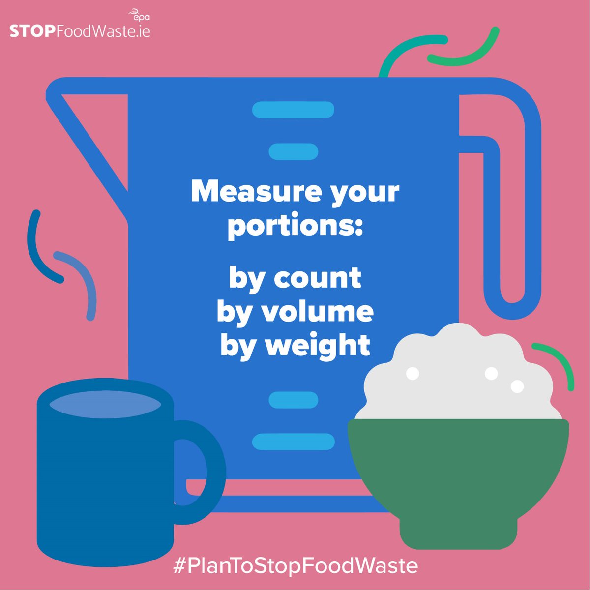 EPAIreland's tweet photo. Help stop food waste by planning your meal portions and measure out your ingredients!
You can measure your portions:
by count (e.g. number of potatoes)
by volume (cups, spoons and ladles) or
by weight.
Learn more 👉 https://t.co/zTVKYctgFE
#PlanToStopFoodWaste https://t.co/8L48Q6sNhF