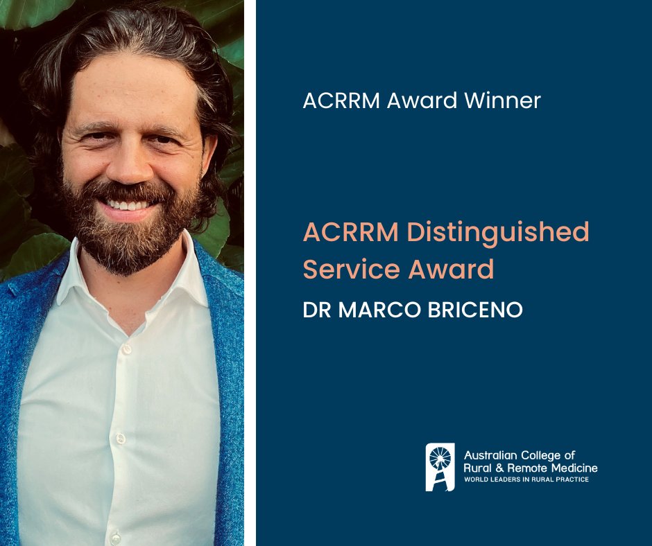 ACRRM's tweet photo. Associate Professor Marco Briceno has received a 2022 ACRRM Distinguished Service Award, in recognition of his significant contribution to rural and remote medicine and general service to his community. Congratulations Marco! 🎉

Read the media release:
◼️https://t.co/u31qKt0II1 https://t.co/xpYbkekuAR