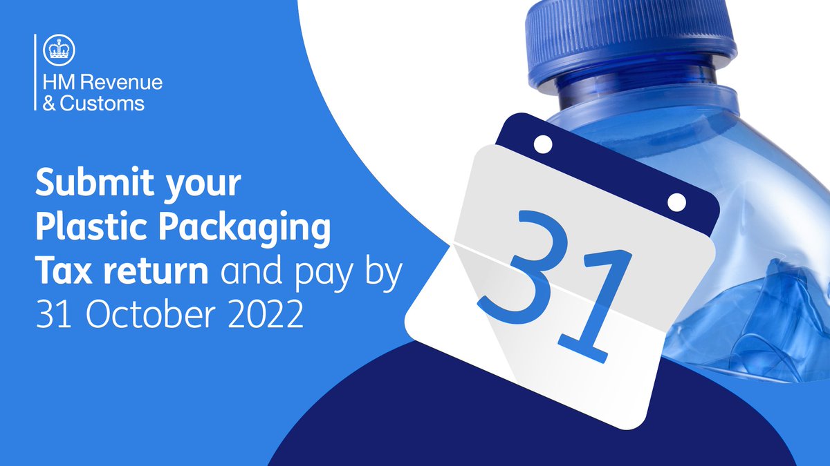 📢 One week to go! Submit your Plastic Packaging Tax return and pay by 31 October 2022. Learn more on GOV.UK. gov.uk/government/col…