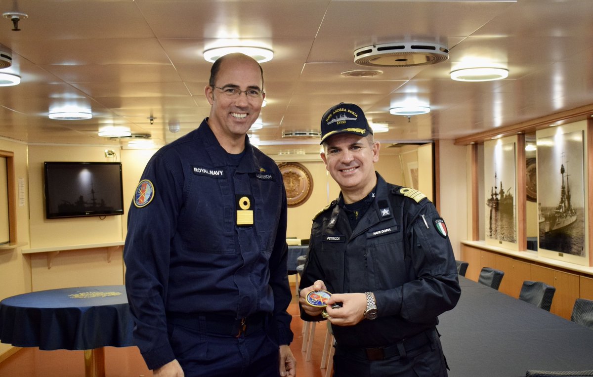 COMUKCSG's tweet photo. Rounding off a week of activities with our friends and partners @ItalianNavy 🇮🇹

Great to have #ITSAndreaDoria in Portsmouth, to visit their fantastic ship and discuss future joint opportunities. #CSG22 https://t.co/ug9hUbH57M