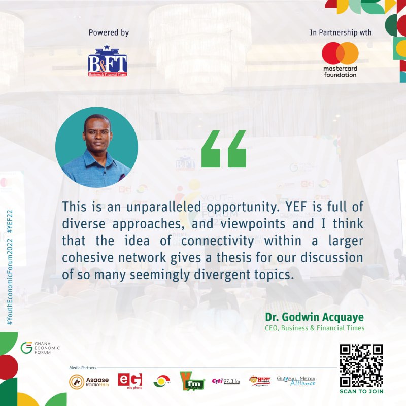 bftghana's tweet photo. Excerpts from the CEO of B&amp;FT's opening remarks.
#YEF22 #YouthEconomicForum22 https://t.co/f7Civ8FI5i