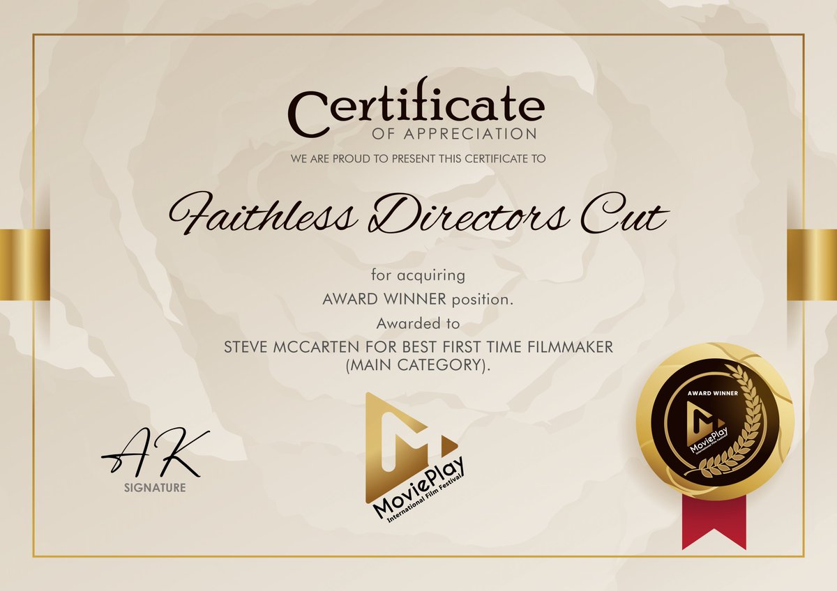 stevemccarten's tweet image. Well this is a pleasant surprise to pick up a Best First Time Filmmaker Award from @MoviePlayIFF for my first film Faithless starring #seangilder #movieplay #supportindiefilm #irishdirector