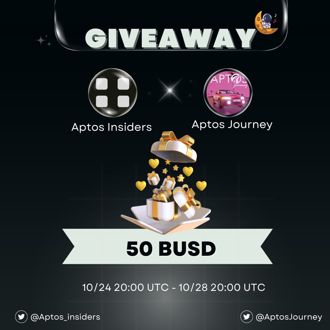 Congratulation @AptosJourney building on #Aptos 😍 🎁 Giveaway 50 BUSD for 5 lucky members 👉To win 1⃣ Follow @Aptos_insiders & @AptosJourney 2⃣ Like, Retweet & Tag 3 friends 3⃣ Join discord.gg/vjwuckFzqc and comment proof in ✍│proof-comment channel #Aptos #Airdrops