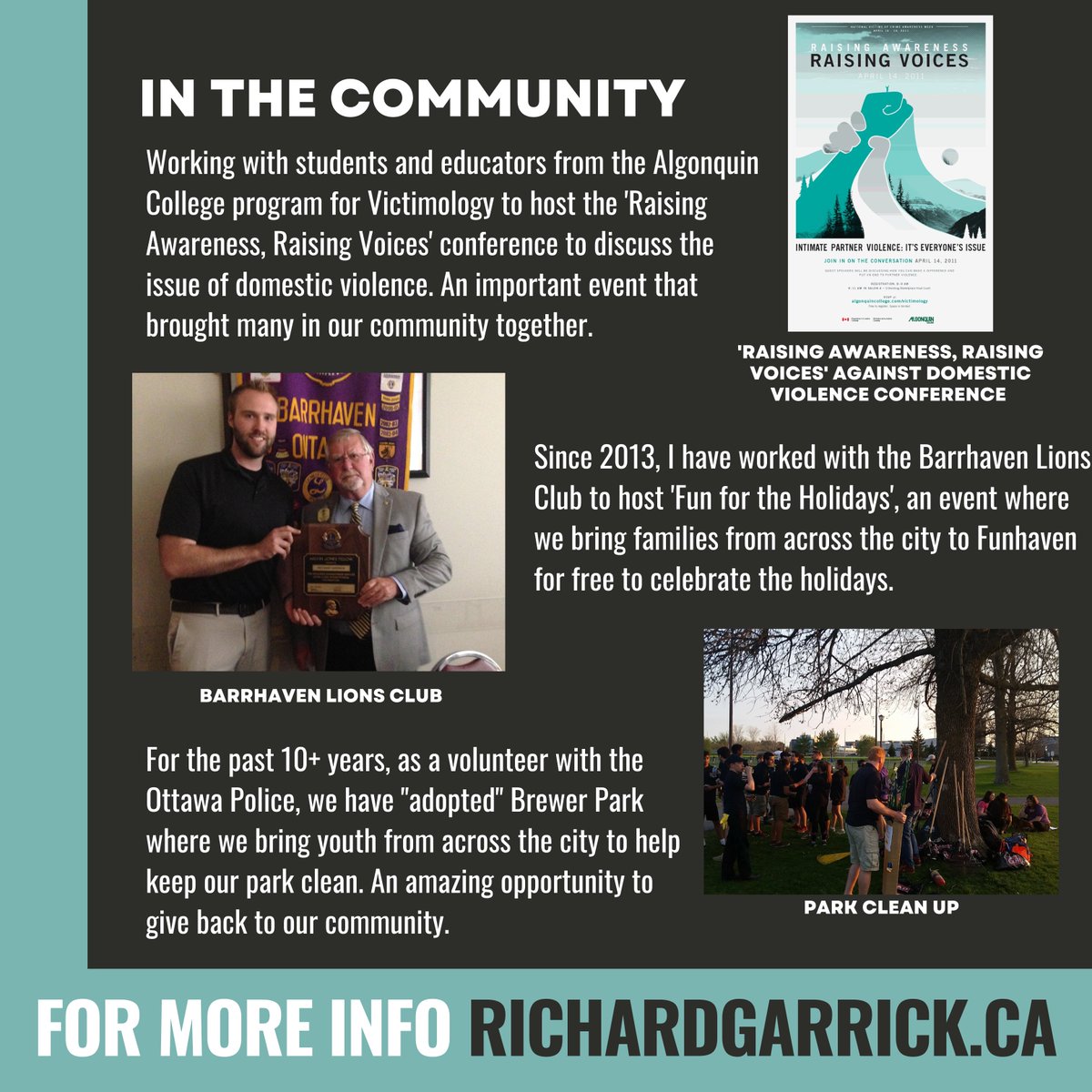 This community has given me so much over the past 30 years and ever since I was young, I have always worked to give back. My sense of community spirit and admiration for Barrhaven is one of the main reasons why I am running to be your councillor for #Barrhaven East.