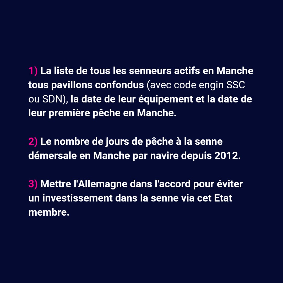 23/23
Le Gentleman agreement ne doit servir qu’à réduire jusqu’à extinction la senne démersale, en commençant par fournir les informations suivantes (voir visuel).

Merci de RT pour forcer l’État à retrouver le sens de sa dignité avant qu'il ne la fasse perdre aux pêcheurs.