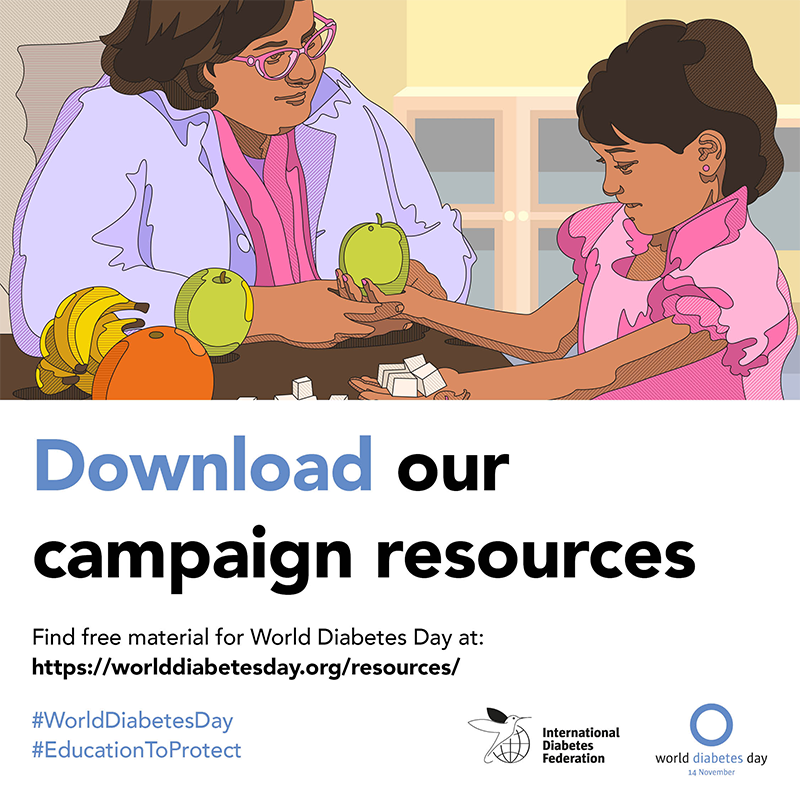 Just a few weeks left to go before #WorldDiabetesDay! If you haven’t already had the chance, head over to our website where you can download free resources to use in helping to spread awareness of this year's campaign #EducationtoProtect: bit.ly/WDD2022Resourc…